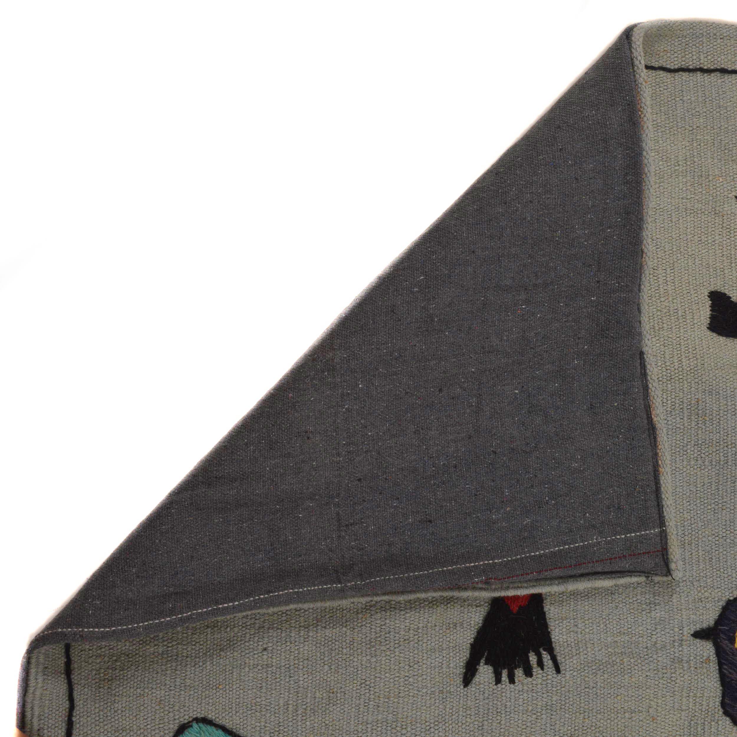 Grey Color Embroidery Flatweave Kilim 3' 11" x 5' 9" (ft) - No. P35166