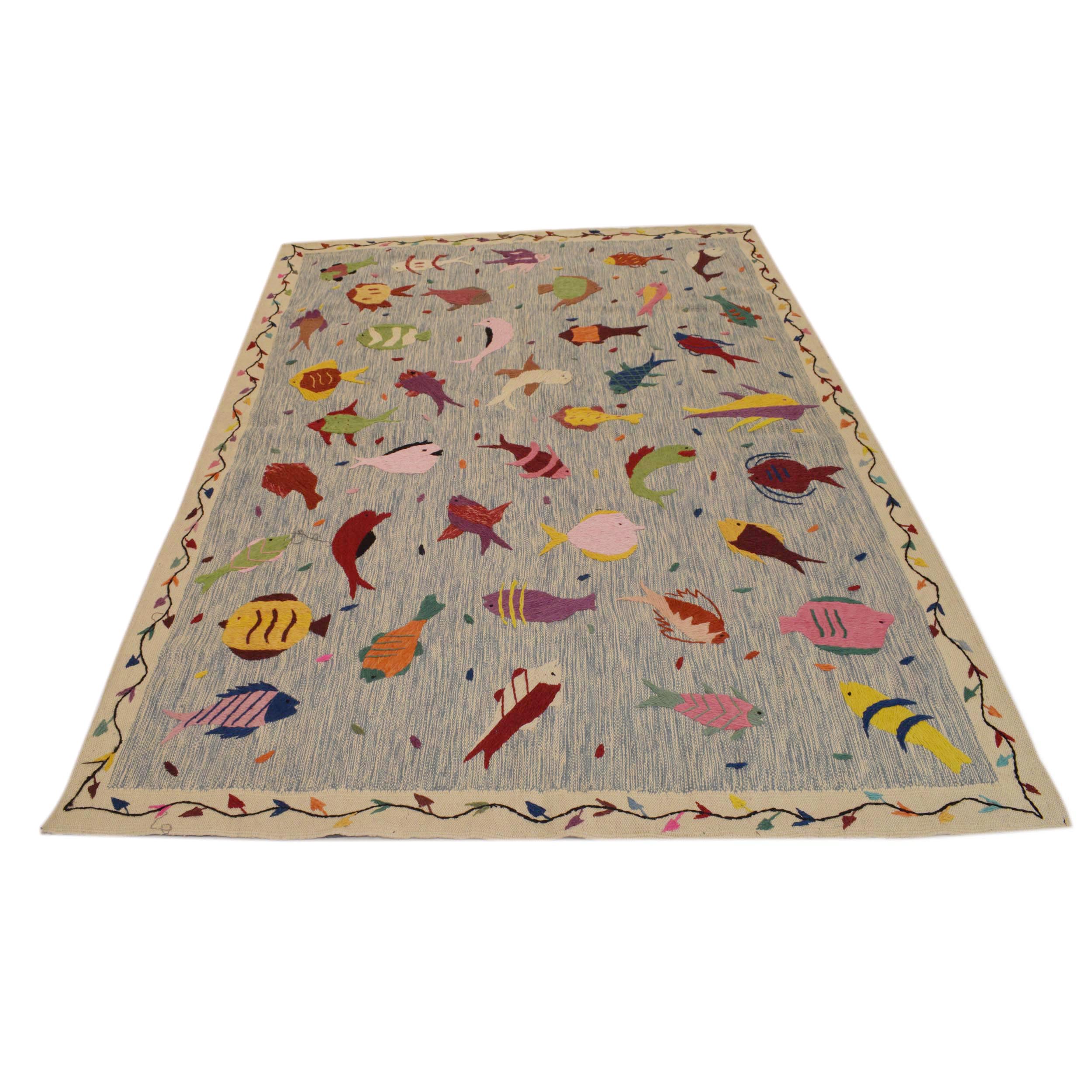 Pakistani Embroidery Kelim 5' 5" x 7' 10" (ft) - No. P35167