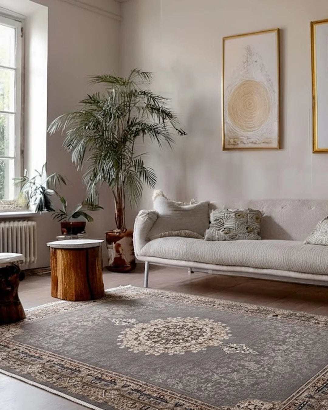 SAPPHIRE Grey Floral Medallion Rug 8418D E3377