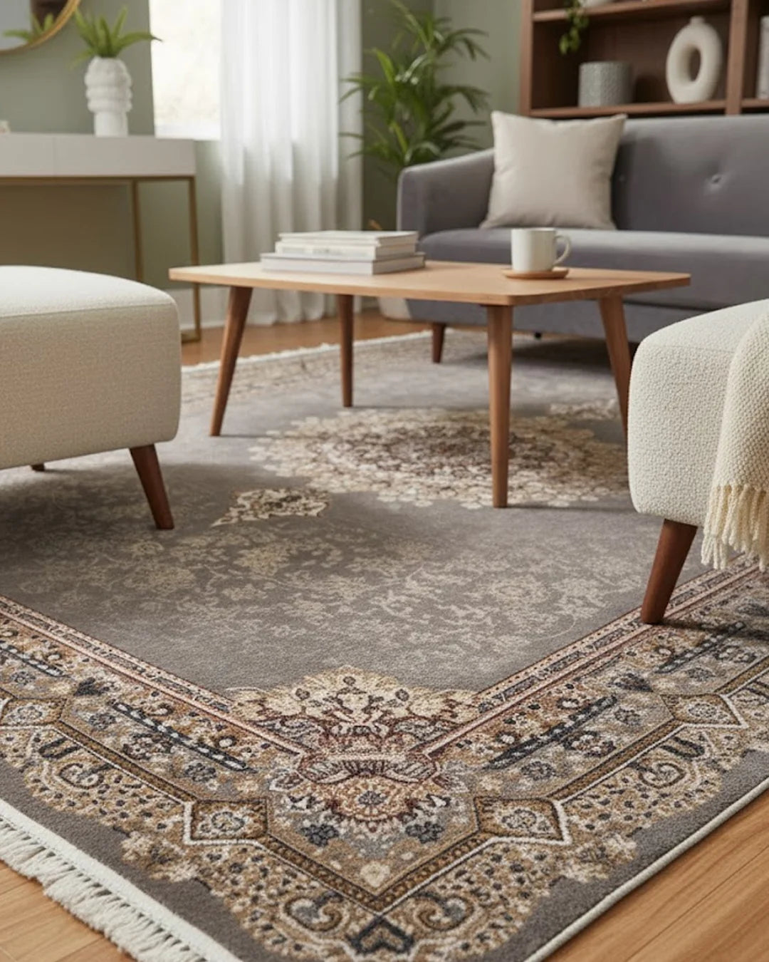 SAPPHIRE Grey Floral Medallion Rug 8418D E3377