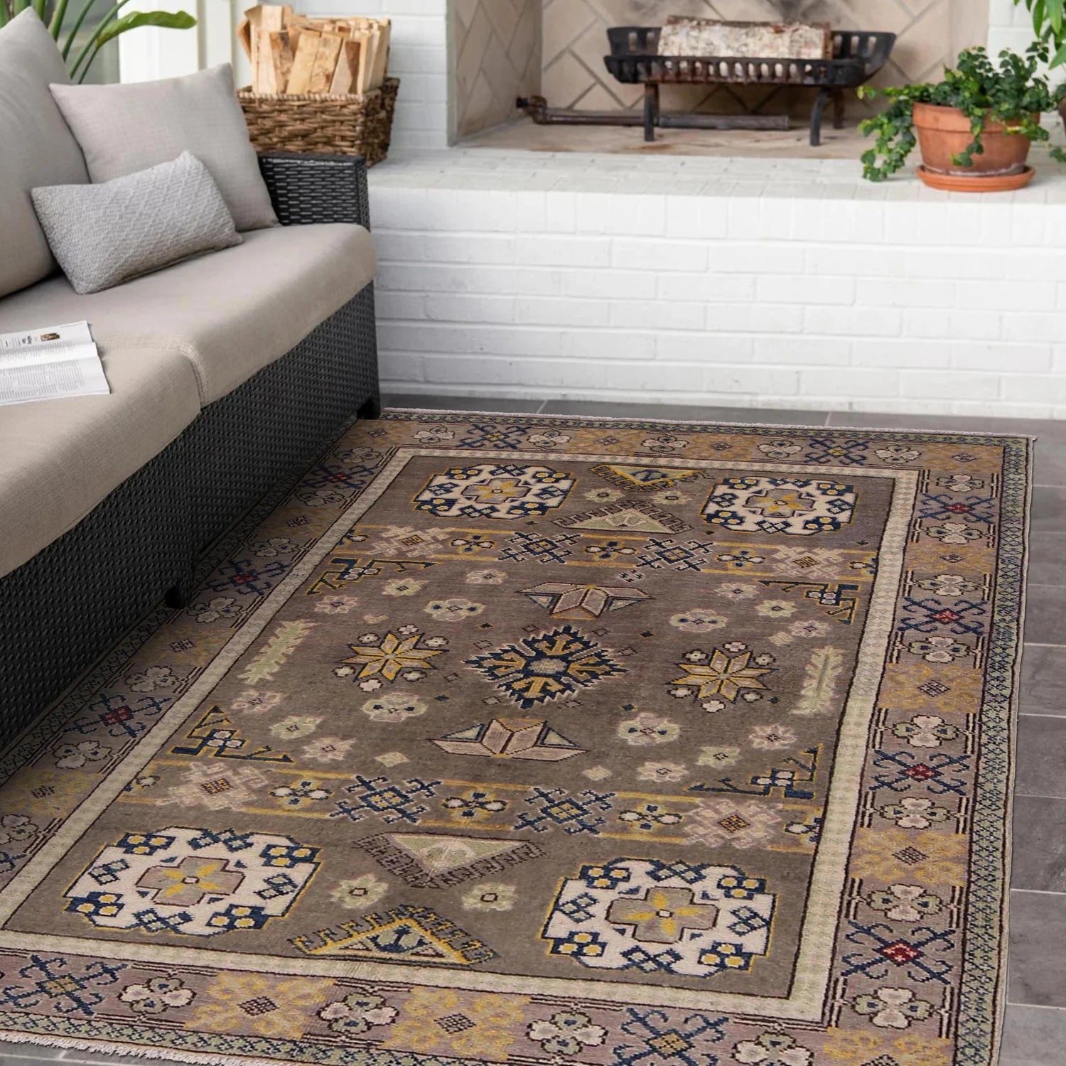 Grey Color Kazak Rug 123 x 171 (cm) - No. W34124