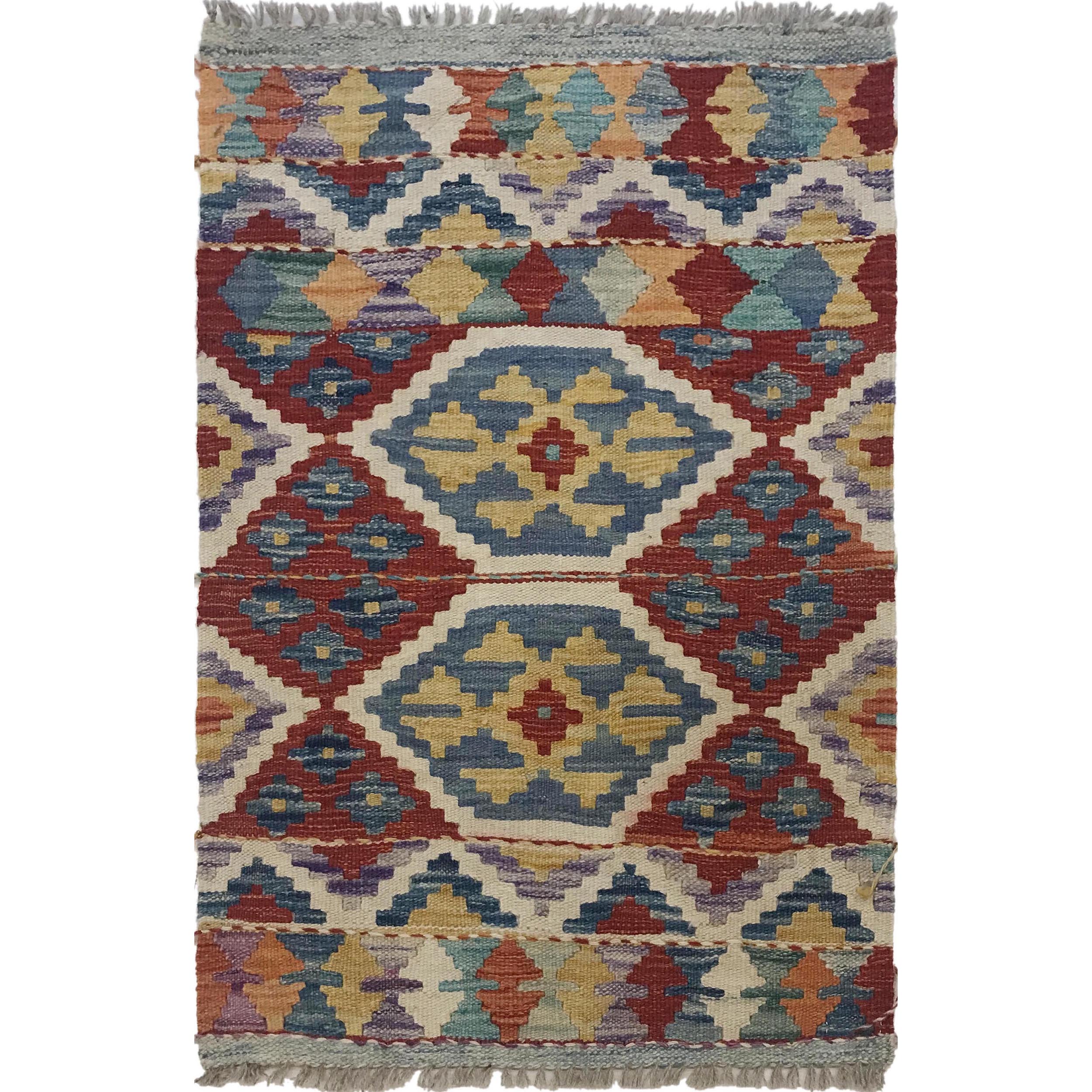 W35575 Handmade Vegetable Kilim Rug 63x98cm Multi-colour Premium
